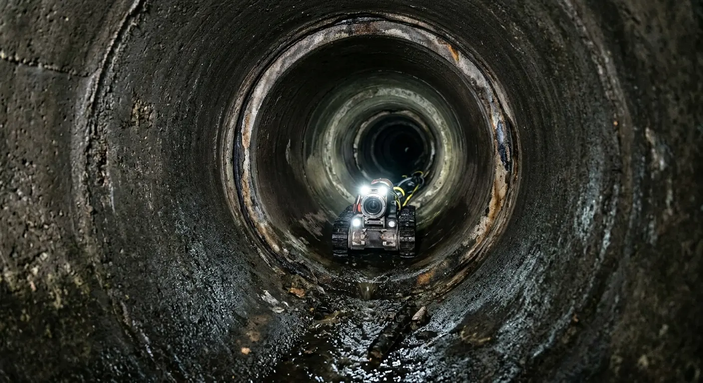Robotic sewer camera inspecting pipe interior for Sewer Line Cleaning in Central City